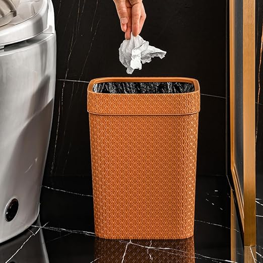 Woven Waste Paper Basket Large Household Trash Can Imitation Rattan Plastic Waste Container Open Top for Kitchen Living Room Office