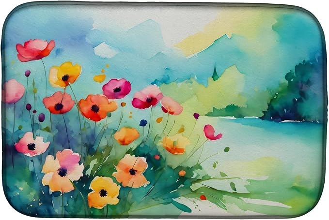 Caroline's Treasures DAC1547DDM Anemones in Watercolor Dish Drying Mat Absorbent Dish Drying Mat Pad for Kitchen Counter Dish Drainer Mat for Countertop 14 x 21 Multicolor