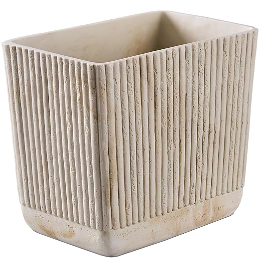 Ribbed Natural Travertine Striped Textures Small Bathroom Trash Can 2.5 Gallon(9 Liter) Resin Heavy Sturdy Kitchen Garbage CanLiving Room Bedroom Trash Can Decorative Wastebasket for Home Office