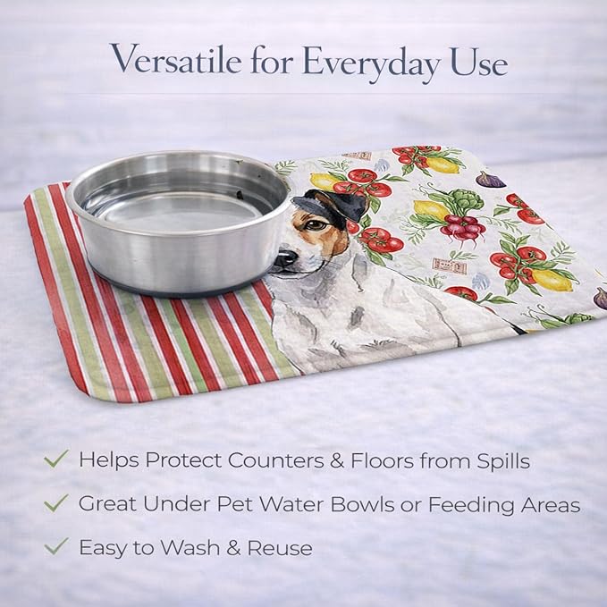 Caroline's Treasures White with Black Markings Russell Terrier Vegetables Dish Drying Mat Absorbent Dish Drying Mat Pad for Kitchen Counter Dish Drainer Mat for Countertop 14 x 21 Multicolor