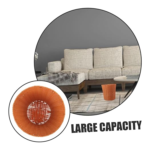 Woven Storage Basket for Home Organization Multi-Functional Imitation Rattan Wastebasket for Bedroom and Kitchen Decorative and Practical Trash for Family and Friends