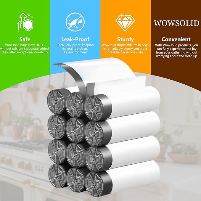 5 Gallon Trash Bags Drawstring 360 Count 1.2 Mil Thick Garbage Bags by WOWSOLID Fit Liners 15-20 Liter 4.5-5.5 Gal Trash Can Bin for Bathroom Kitchen Bedroom Office