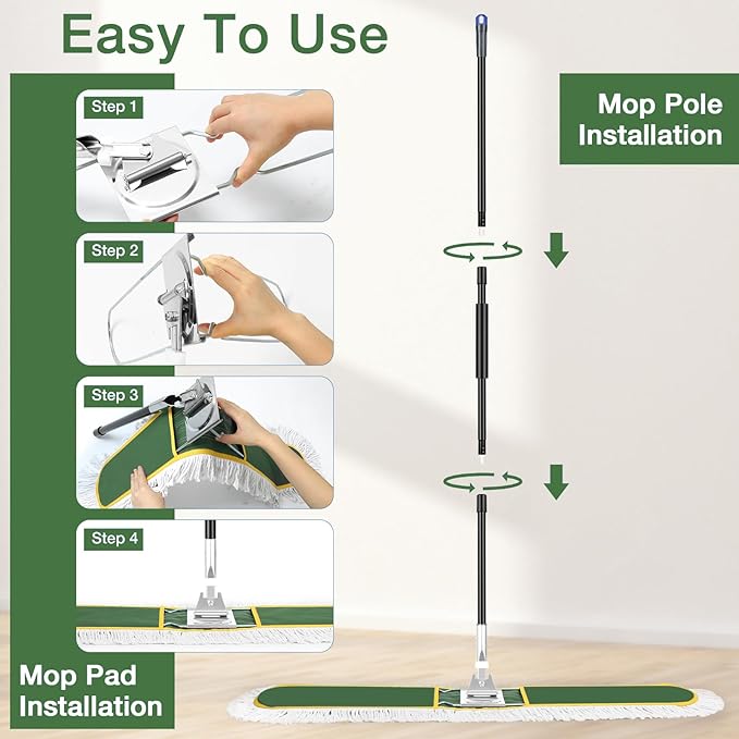 48 Commercial Industrial Dust Mop CLDREAM Heavy Duty Floor Sweeper for Floor Cleaning with Replacement Mops Pads Large Wet Dry Mop for Office Garage Hardwood Warehouse Factory Mall