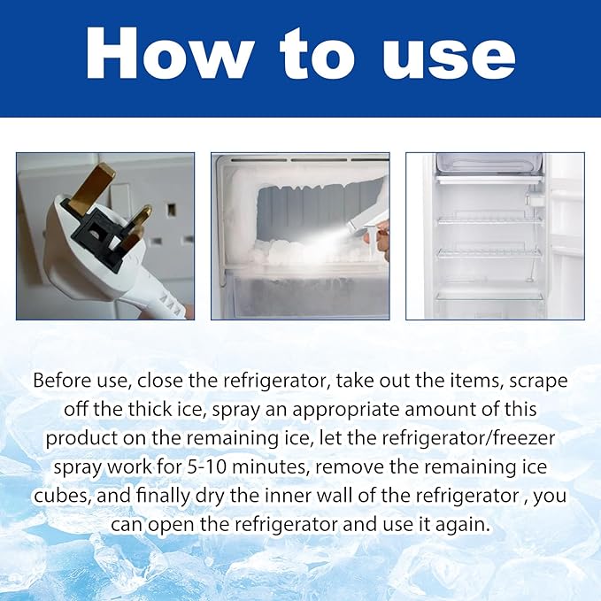 Defrosting Spray for Fridge Freezer Freezer Defroster Spray Efficiently Quickly Removes Ice Buildup (1pc)