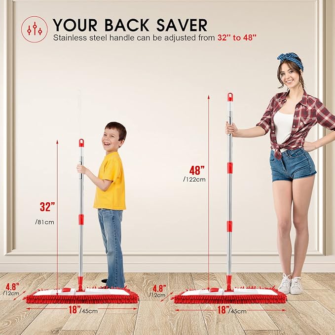 MASTERTOP Microfiber Mop for Floor Cleaning Flat Dust Mop for Home and Kitchen Adjustable Stainless Steel Handle with 4 Washable Mop Pads Hardwood Floor Mop for Wood Vinyl 1 Cleaning Scraper