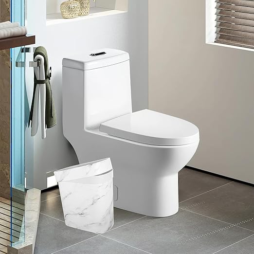 Marble Pattern Narrow Trash Can Open Top Plastic Wastebasket Bathroom Kitchen Garbage Bin for Bedroom Small Space Storage