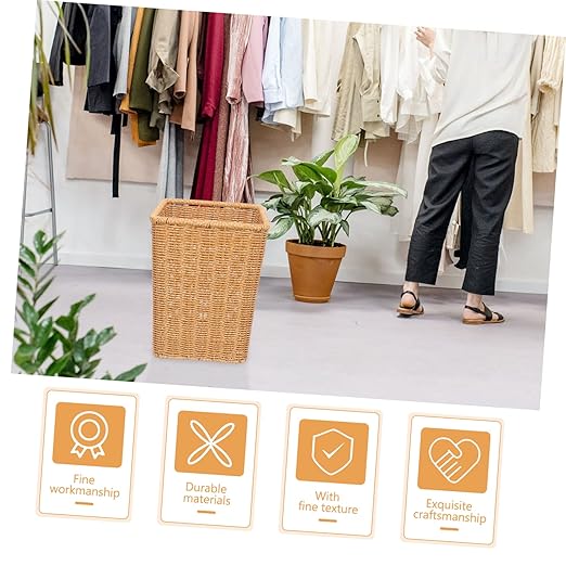 Woven Trash Basket for Bedroom and Bathroom Material Sundries Bin Rustic Design Wastebasket for Home Decoration Multipurpose Use