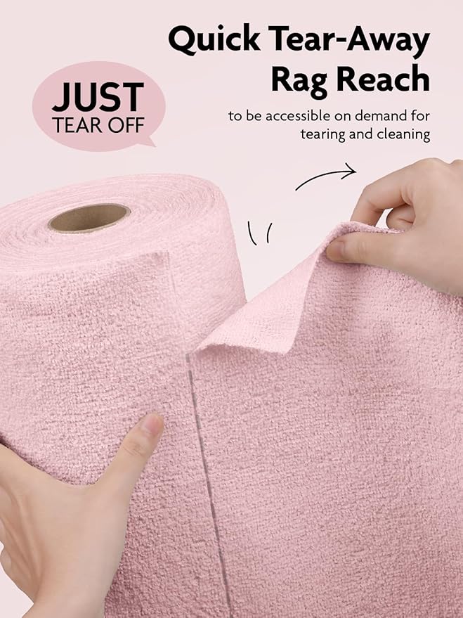 Fantasticlean Microfiber Cleaning Cloth Roll -60 Pack Tear Away Microfiber Towels 12 x 12 Reusable Washable Scratch Free Ultra Absorbent Dishcloth for All-Around Cleaning (Pink &amp Lavender)