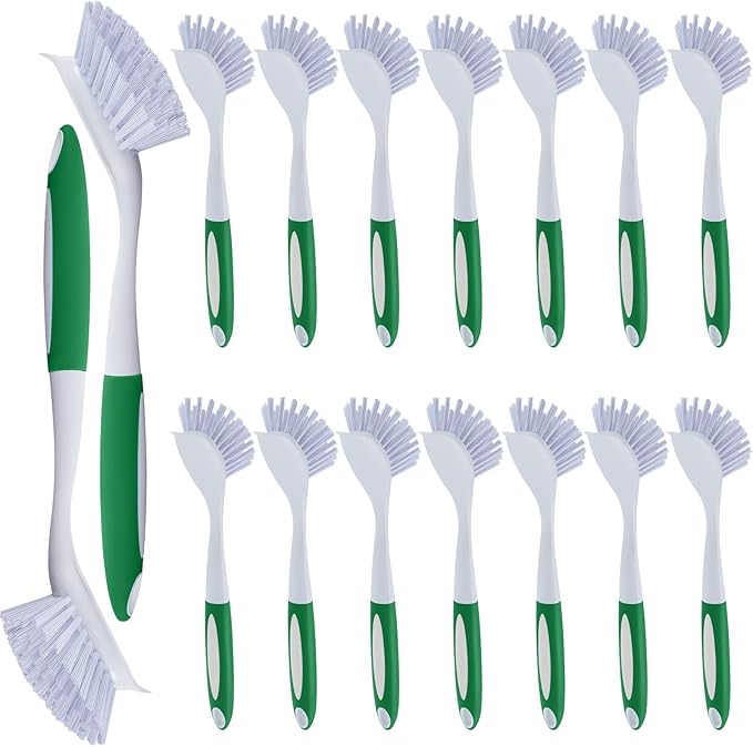 Hsei 20 Pcs Green Kitchen Scrub Dish Brush Bulk with 11 Inch Anti Slip Handle Cleaning Dish Scrubber with Stiff Bristles Washing Scrub Brushes for Housekeeping for Pots and Pans Kitchen Sink