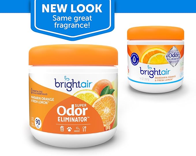 Bright Air 14 oz. Super Odor Eliminator For Medium-Size Spaces Mandarin Orange and Fresh Lemon Scent Case of 6 Air Freshener Natural Essential Oils Lasts Up to 90 Days Each
