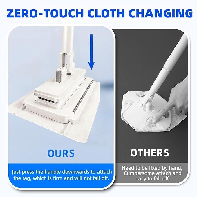 Snap Grip Mini Mop No-Touch Automatic Gripping Mopa Desechable para Polvo Mini Lazy Dust Mop &amp Sweeper Mops for Dry Wet Disposable Pads Multi Surface Floor Cleaning (1 mop + 10 Cloths)
