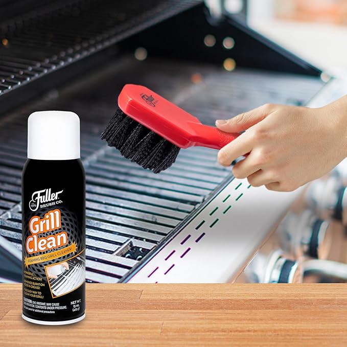 Fuller Brush Grill Cleaner - Heavy Duty Foaming Spray for Cleaning Oven Grilling Griddle &amp Iron Plate - Safe &amp Easy Grease Remover for Clean BBQ Racks &amp Grills (1 Pack (15 Ounce) + Brush)