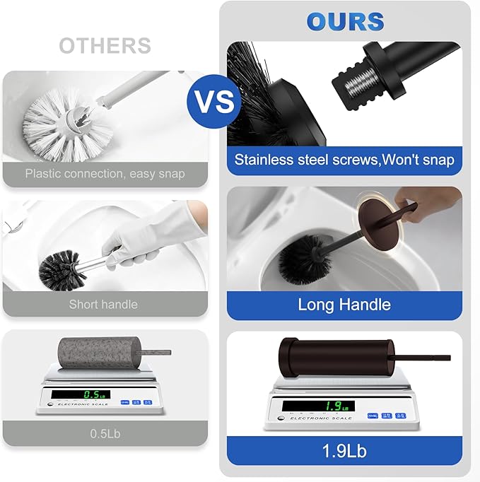 Toilet Brush and Holder Set: 304 Stainless Steel Heavy Duty Toilet Bowl Brush and Holder with Removable Inner Bowl and Splash Protection Modern Long Handle Bathroom Cleaning Tool
