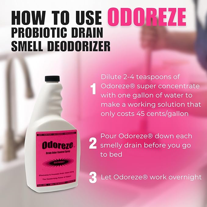 Natural Probiotic Drain Smell Deodorizer: 32 oz. Concentrate Makes 128 Gallons to Clean Drain Odor