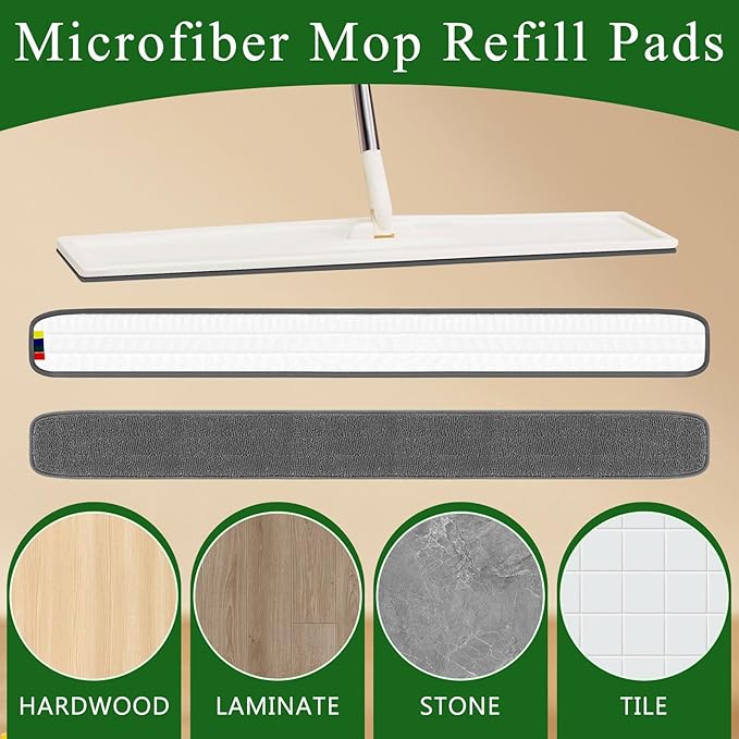 3 Pcs Large 48 Inch Commercial Replacement Microfiber Pads Reusable Wrestling Wet Mop Refill Pads for Flat Mop Frames Wet and Dry Use (Grey)