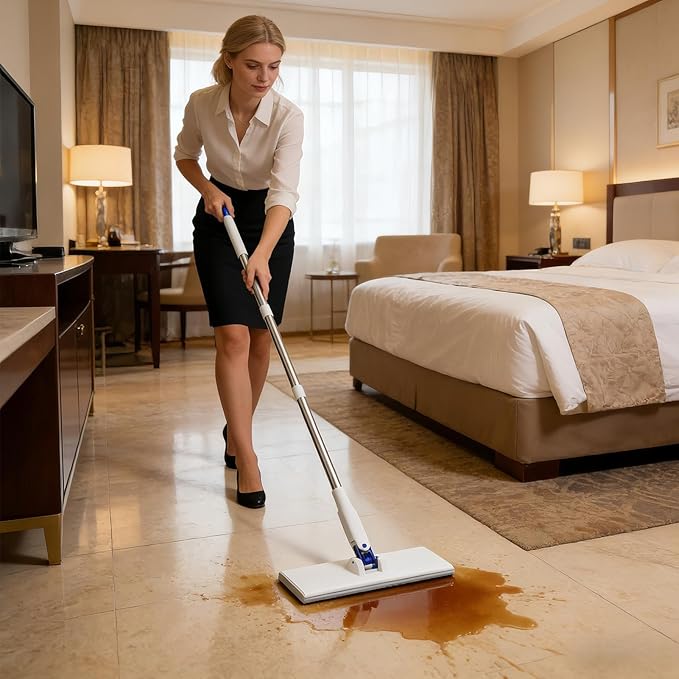 Clamp Mop | Household Cleaning Tools - Dust Cleaner Flat Mop | for Kitchen Bathroom Tile Home Car Apartment Living Room Bedroom Glass Ceiling