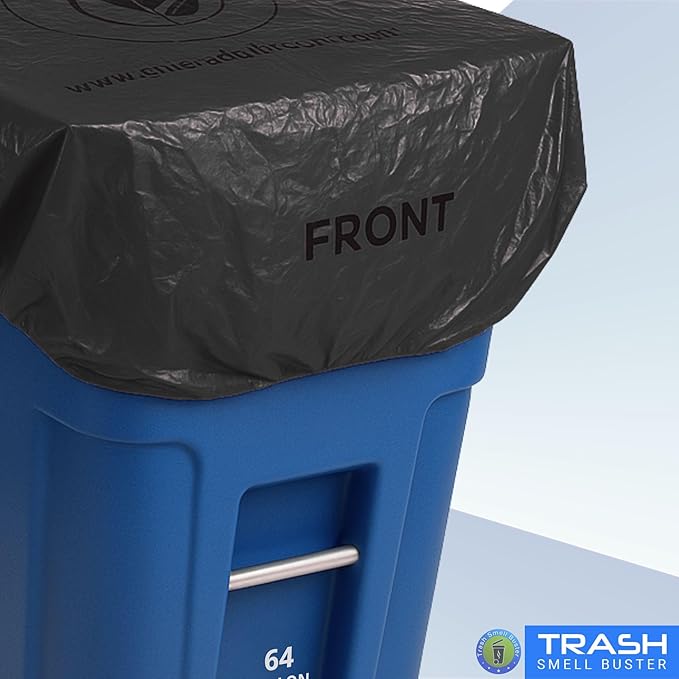 Trash Can Smell Eliminator Cover Odor Eliminating Bag with Optional Straps Lemon Scented Durable Chemical Free 64 Gallon 2 Pack