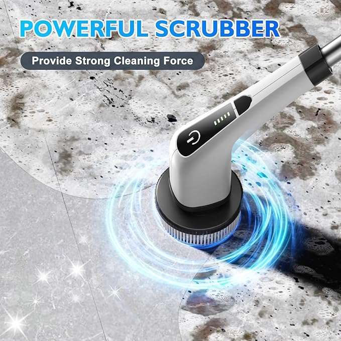 Electric Spin Scrubber Cordless Bath Tub Power Scrubber with Long Handle &amp 7 Replaceable Heads Detachable as Short Handle Shower Cleaning Brush Household Tools for Bathroom &amp Tile Floor