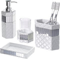 Creative Scents Quilted Mirror White Bathroom Accessories Set - Decorative 4 Piece Bathroom Set - Mirrored Bathroom Accessory Set Includes: Soap Dispenser Toothbrush Holder Tumbler &amp Soap Dish