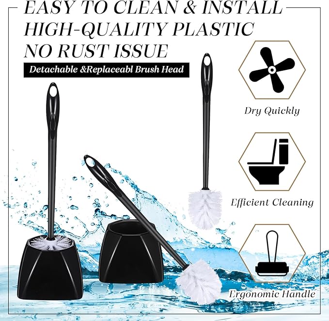 15 Sets Toilet Holder and Brush Set 16.14 Inch Toilet Bowl Cleaner Brush with Caddy Bathroom Scrub Plastic Scrubber with Long Handle for Bathroom Cleaning Easy to Assemble (Black)