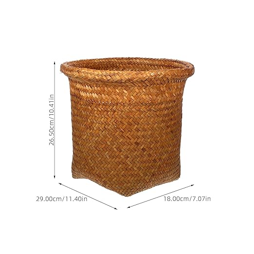 Alipis Seagrass Waste Basket Wicker Trash Can Woven Garbage Bin Laundry Hamper Rattan Plant Pot Rustic Storage Basket Rubbish Recycling Container for Kitchen Home Office