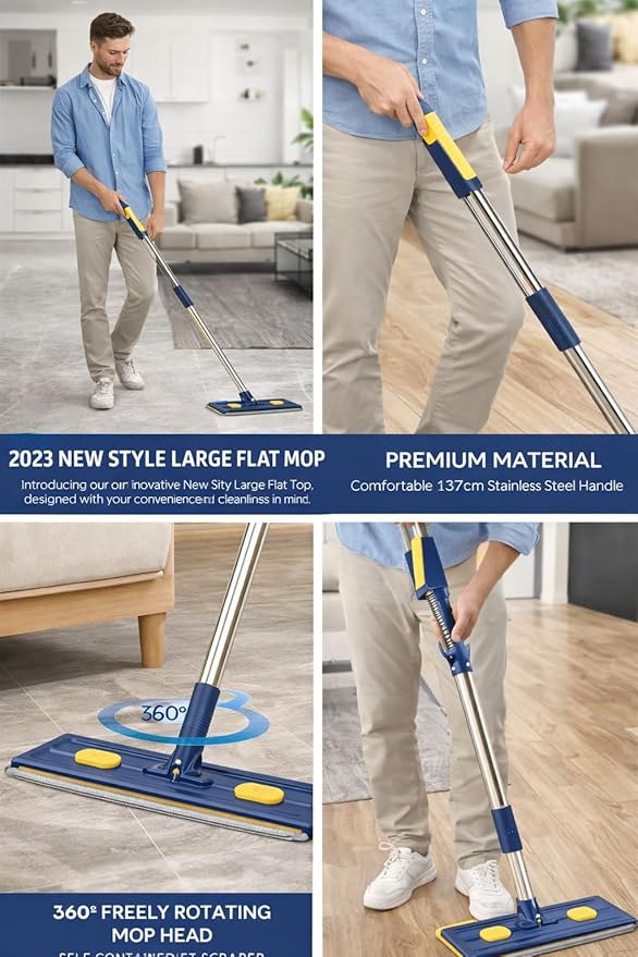 Microfiber Flat Mop for Floor Cleaning Reusable Wet &amp Dry Floor Mop with Adjustable Handle Dust Mop for Hardwood Tile &amp Vinyl Floors (2)