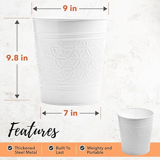 Autumn Alley Handcrafted White Bathroom Trash Can Round Open-Top Bathroom Wastebasket Stylish Metal Waste Bin for Home Office Bedroom Decorative Waste Basket Decor Coastal Trash Can White 2 Gal.