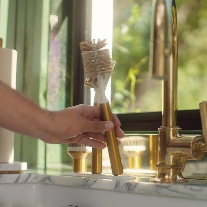 Ionic Brush Set Magnetized to Stand Upright Stainless Steel with Replaceable Heads Brass/Gold