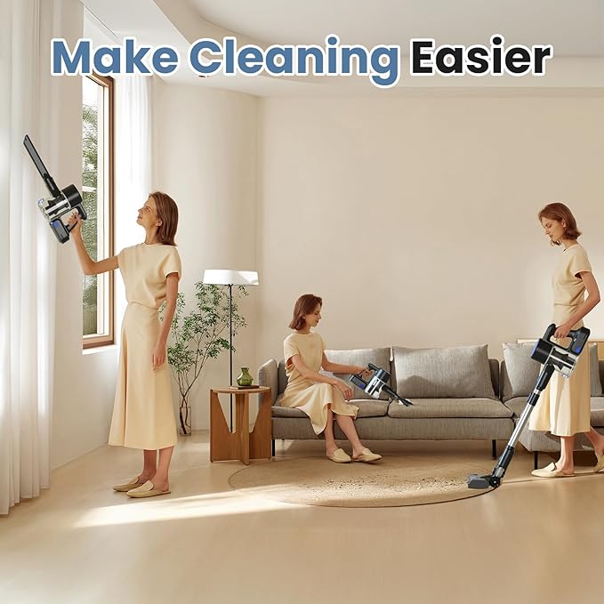 NEWBULIG Cordless Vacuum Cleaner Lightweight Stick Vacuum for Home with Anti-Tangle and LED Lights Powerful Rechargeable Wireless Cleaners for Hardwood Floors Carpet Pet Hair