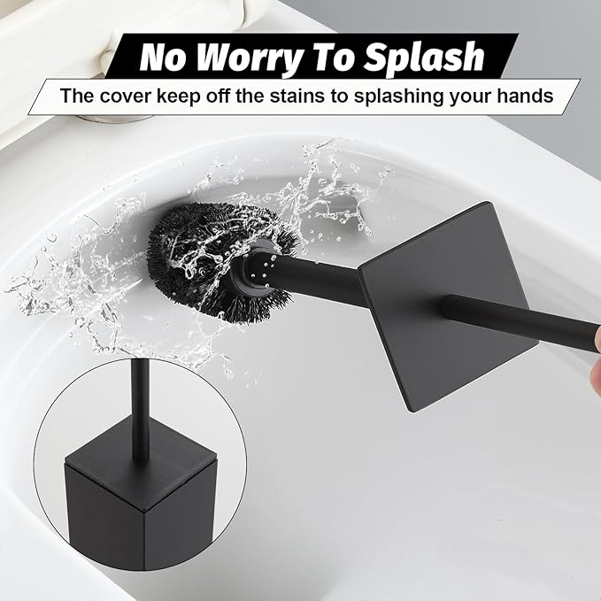 BGL Toilet Brush with Holder Set Matte Black Aluminium Standing for Bathroom Toilet Bowl Cleaner Brush and Holder Set Square Design