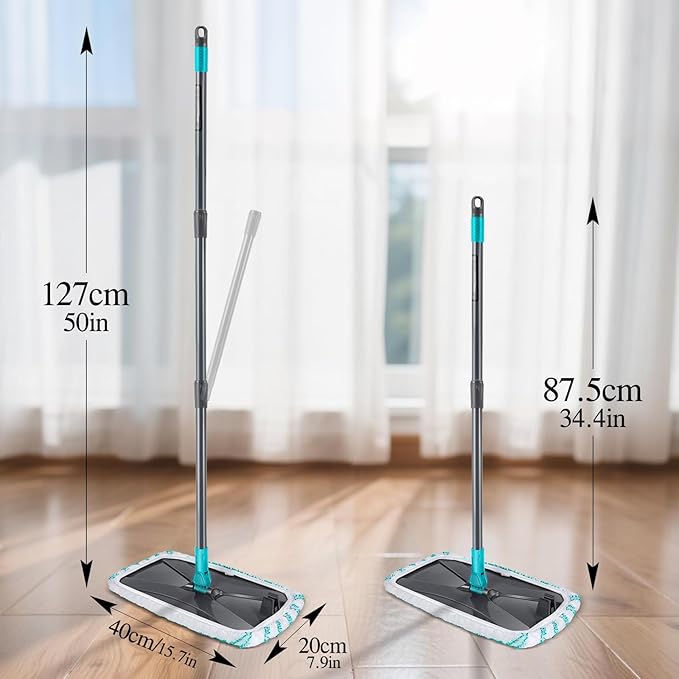 MASTERTOP Microfiber Flat Mop Extra Large Surface Dust Mop with 5 Wet &amp Dry Reusable Pads Hardwood Mops with Telescopic Handle for Laminate Tile Vinyl Floor Cleaning 1 Cleaning Scraper