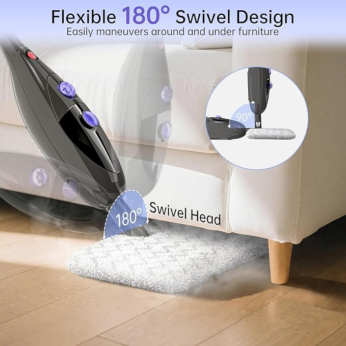 Steam Mop 12-in-1 Handheld Steam Cleaner 15-Second Heat Up 400ml Tank Adjustable Steam Control for Hardwood Floors Tile Carpet Windows Furniture Multi-Surface Cleaner with Washable Pads