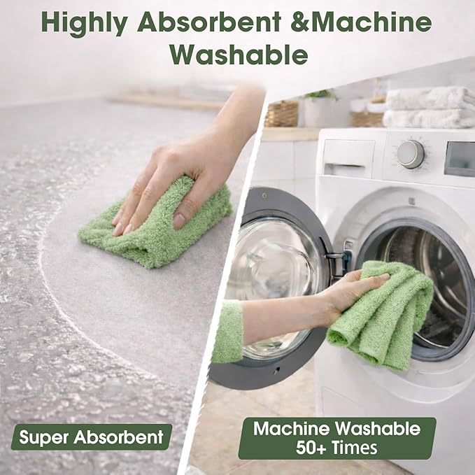 Microfiber Cleaning Cloth Roll - 100 Pack Tear Away Microfiber Paper Towels Reusable Washable Scratch-Free Kitchen Towels for Car Home Kitchen Glass Dishes(Bean Green)