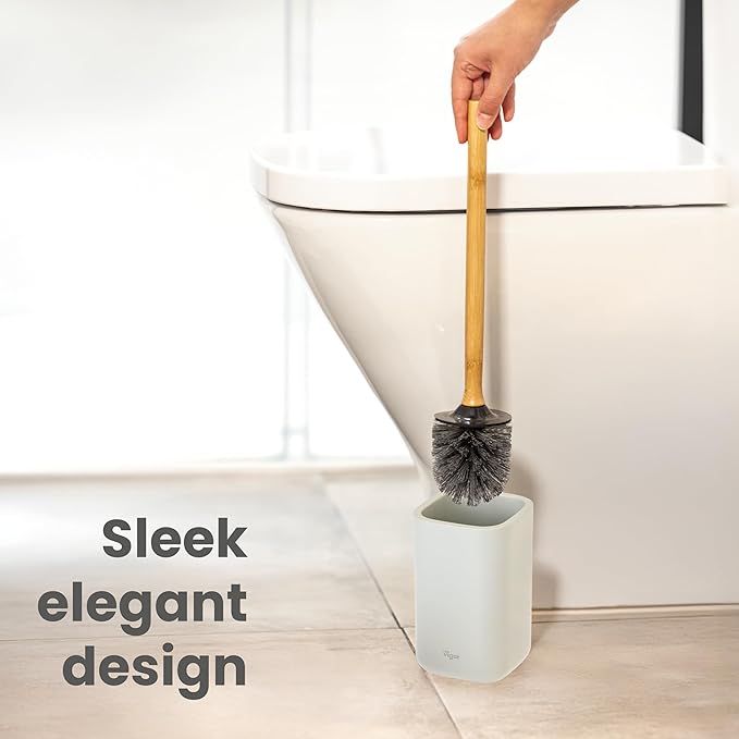 Vigar Zense Toilet Brush and Holder Set Toilet Bowl Brush with Polyresin Stone Holder Bathroom Sets for Bathroom Decor and Accessories Light Gray