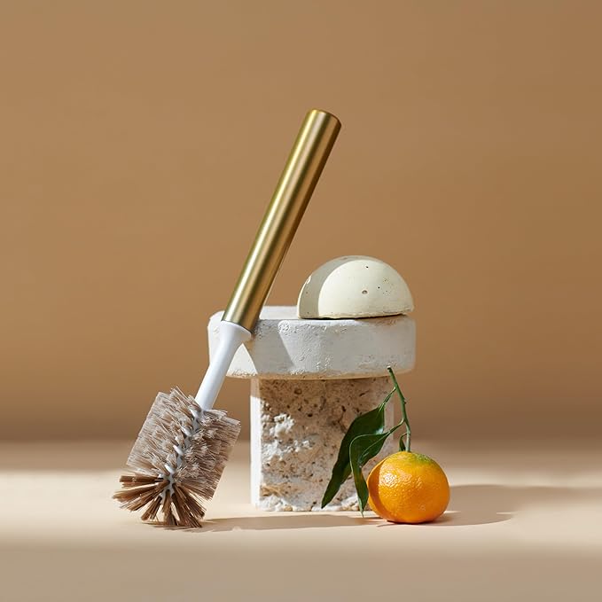 Ionic Bottle Brush Magnetized to Stand Upright Stainless Steel with Replaceable Head Brass/Gold