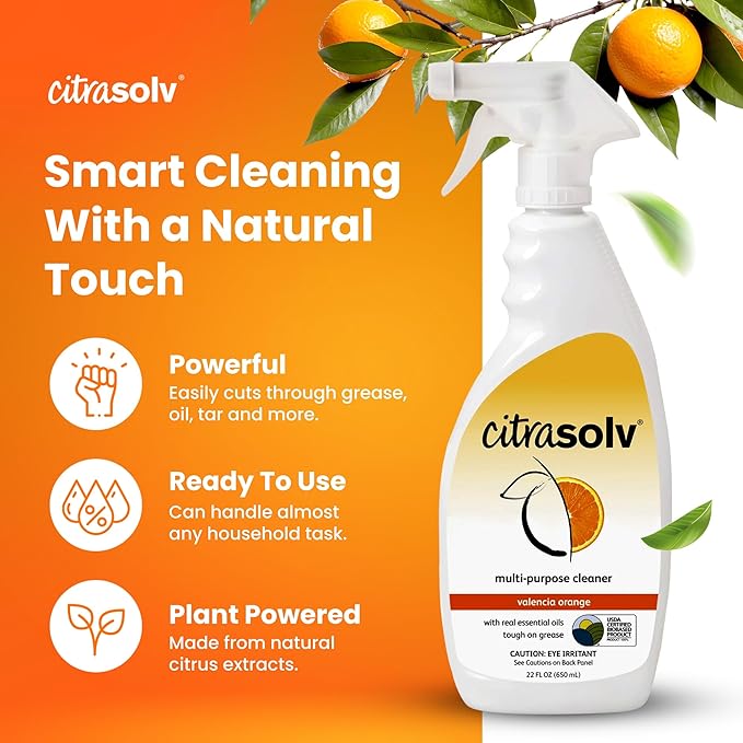 Citra Solv All Purpose Cleaning Spray – Powerful Citrus Degreaser for Kitchen &amp Bathroom Multi-Surface Cleaner No Harsh Chemicals Valencia Orange 22oz (2 Pack)