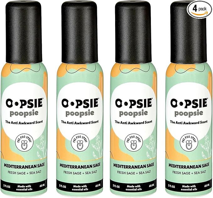 OOPSIE POOPSIE Mediterranean Sage Before &amp After You Go Toilet Spray 2oz 4-Pack Gift Set - Portable Odor Eliminator