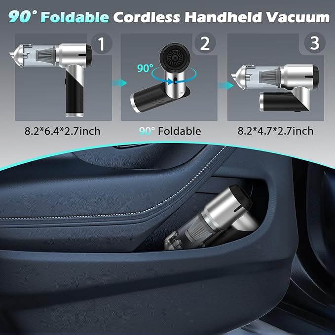 Car Vacuum Portable Cordless Foldable Mini Vacuum 17000PA Strong Suction 40mins Runtime 4-in-1 Air Duster &amp Air Blower Handheld Vacuum with One-Click Dust Removal for Car HomeOffice Pet