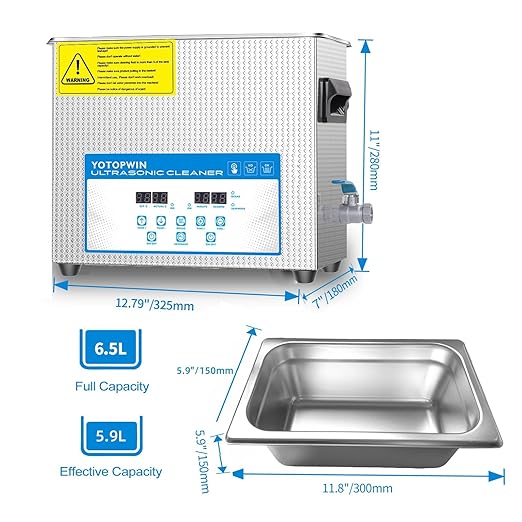 Digital Ultrasonic Cleaner with Timer&ampHeater Power 180W Ultrasonic Carburetor Cleaner Machine Ultrasonic Carb Cleaner for Repairing Tools Automotive Parts Cleaning Equipment (6.5L)