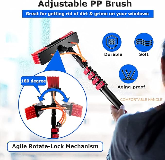 Telescopic Brush 12ft/3.6mSolar Panel Cleaning Brush and Pole extendable Window Cleaning kit Water Fed Extendable Brush Roof Cleaning Tools Conservatory roof Cleaner