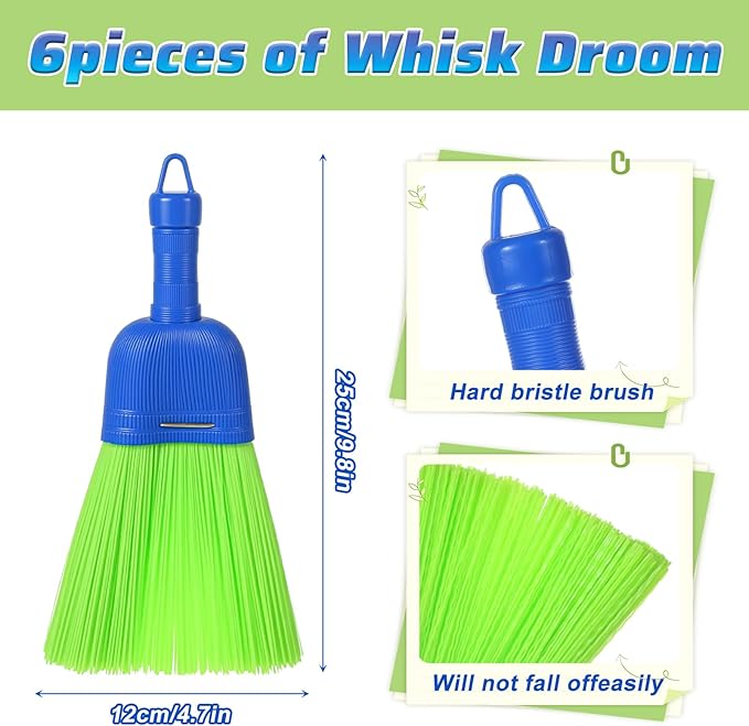 6 Pcs Soft Bristle Broom Poly Fiber Whisk Broom with Hang Hole Handheld Brush for Indoor Outdoor Cleaning Car Porch Floor Room &amp Deck Dust Dirt Remover Compact Easy Storage