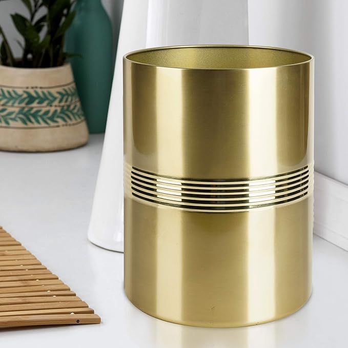 nu steel Jewel Decorative Stainless Steel Small Trash Can Wastebasket Garbage Container Bin for Bathrooms Powder Rooms Kitchens Home Offices - Gold Finish