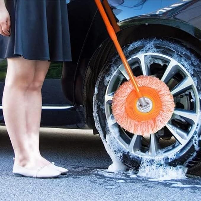 AQWEI 360° Rotatable Adjustable Cleaning Mop Extendable Wall Cleaning Mop 360° Rotating Extendable Sunflower Mop Replacement Microfiber Chenille Dust Mop Wall Head (Orange125cm)