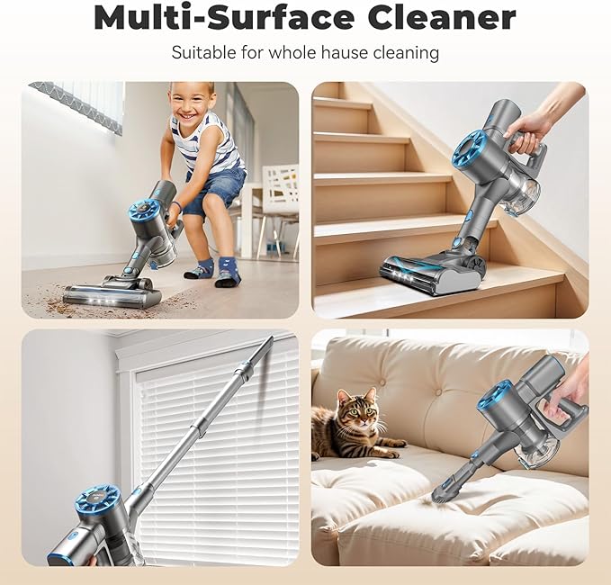 Vazone Cordless Stick Vacuum Cleaner with Self-Standing 8-in-1 Vacuum Cleaners for Home Lightweight Powerful Vacuum with LED Screen Rechargeable Vacuum for Carpet Pet Hair Hardwood Floors