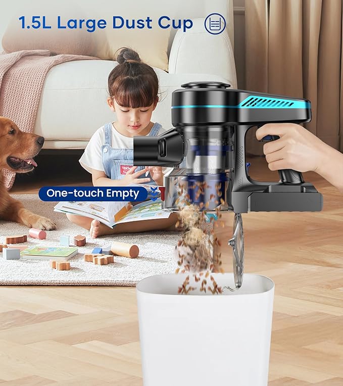 NADALY Cordless Vacuum Cleaner for Home 500W 40KPA Stick Vacuum Cordless with 45Mins Runtime Anti-Tangle Lightweight 1.5L Dust Cup 8-in-1 Rechargeable Vacuum for Hardwood Floor Carpet Pet Hair