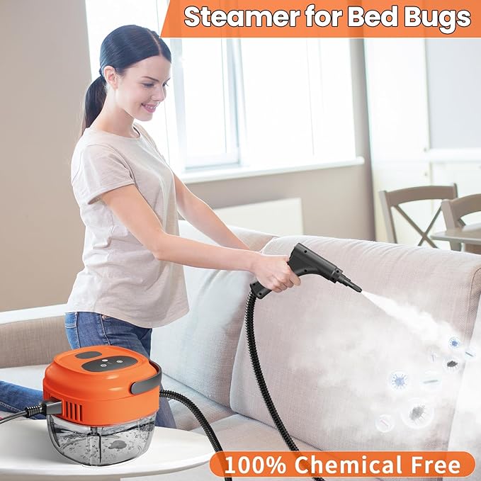 Handheld Steam Cleaner for Home 2500W High Temperature Pressurized Machine 1.7L Water Tank Handle-controlled Steam Output Portable Cleaning Steamer for Car Bed Bugs Furniture Grout Red