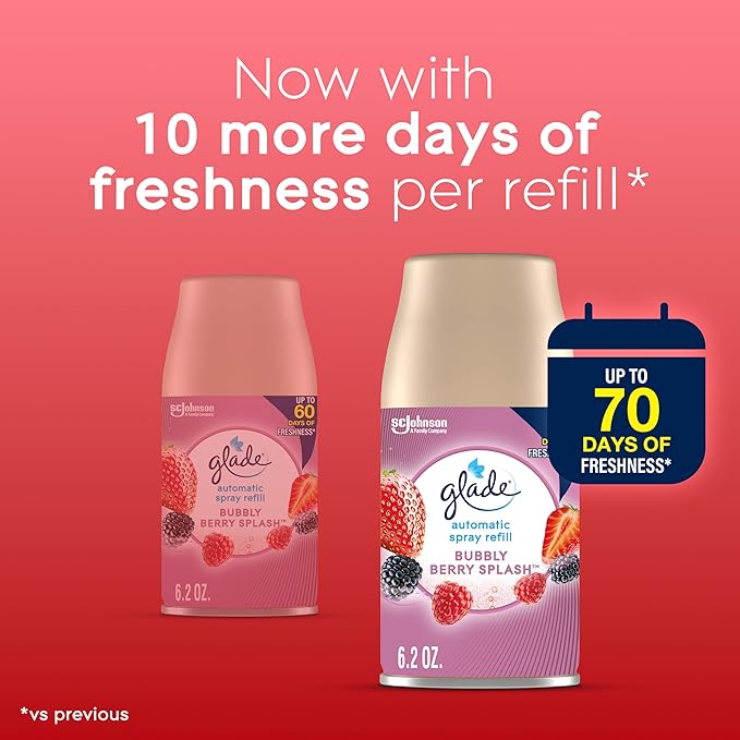 Glade Automatic Spray Refill Air Freshener for Home and Bathroom Bubbly Berry Splash 6.2 Oz 3 Count