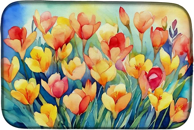 Caroline's Treasures DAC1569DDM Freesias in Watercolor Dish Drying Mat Absorbent Dish Drying Mat Pad for Kitchen Counter Dish Drainer Mat for Countertop 14 x 21 Multicolor