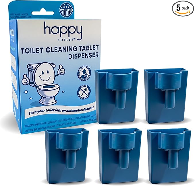 Happy Toilet Cleaner Automatic Toilet Bowl Cleaner 5 Pack - Easy to Install Toilet Tablet Holder - Self-Cleaning Toilet System Deep Clean with Every Flush - Made in the USA
