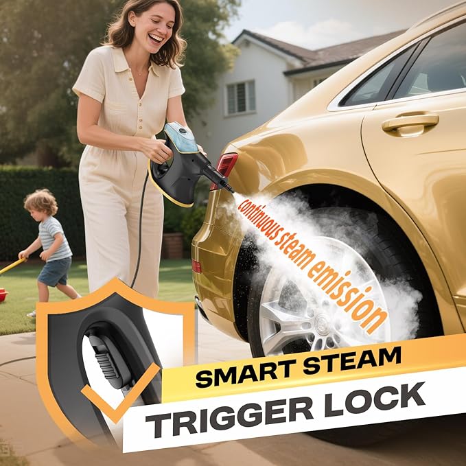 Powerful Handheld Steam Cleaner 10s Fast Heat 230°F High Pressure Steam Chemical-Free Cleaning 9-Piece All-in-One Kit for Grout Kitchen Car &amp Upholstery